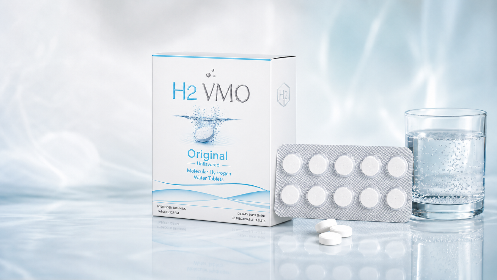Unflavored H2 Ritual molecular hydrogen water tablets box and blister pack