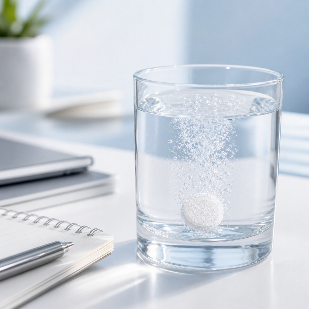H2 Ritual tablet added to water with box and 12-tablet blister pack