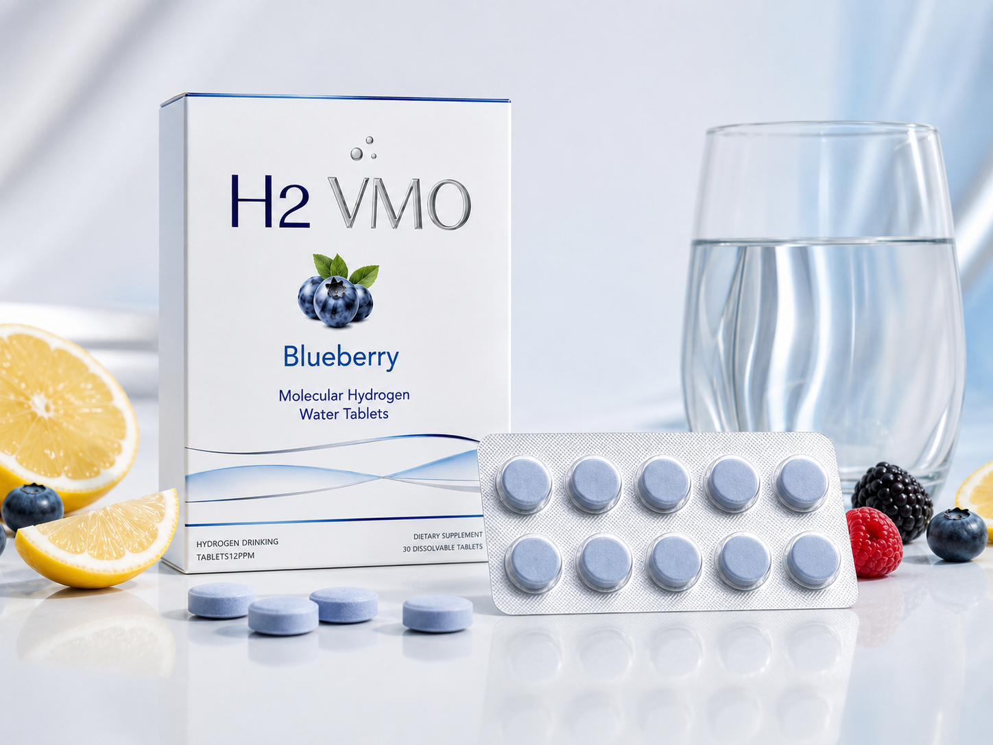 Fruit flavor H2 Ritual molecular hydrogen water tablets box and blister pack